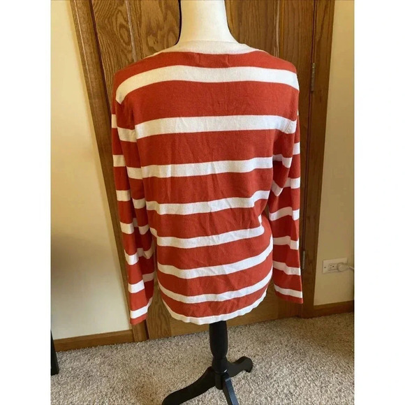 Elementz Button Up Sweater Women's Orange White Striped Attached Tank XL - Picture 5 of 8